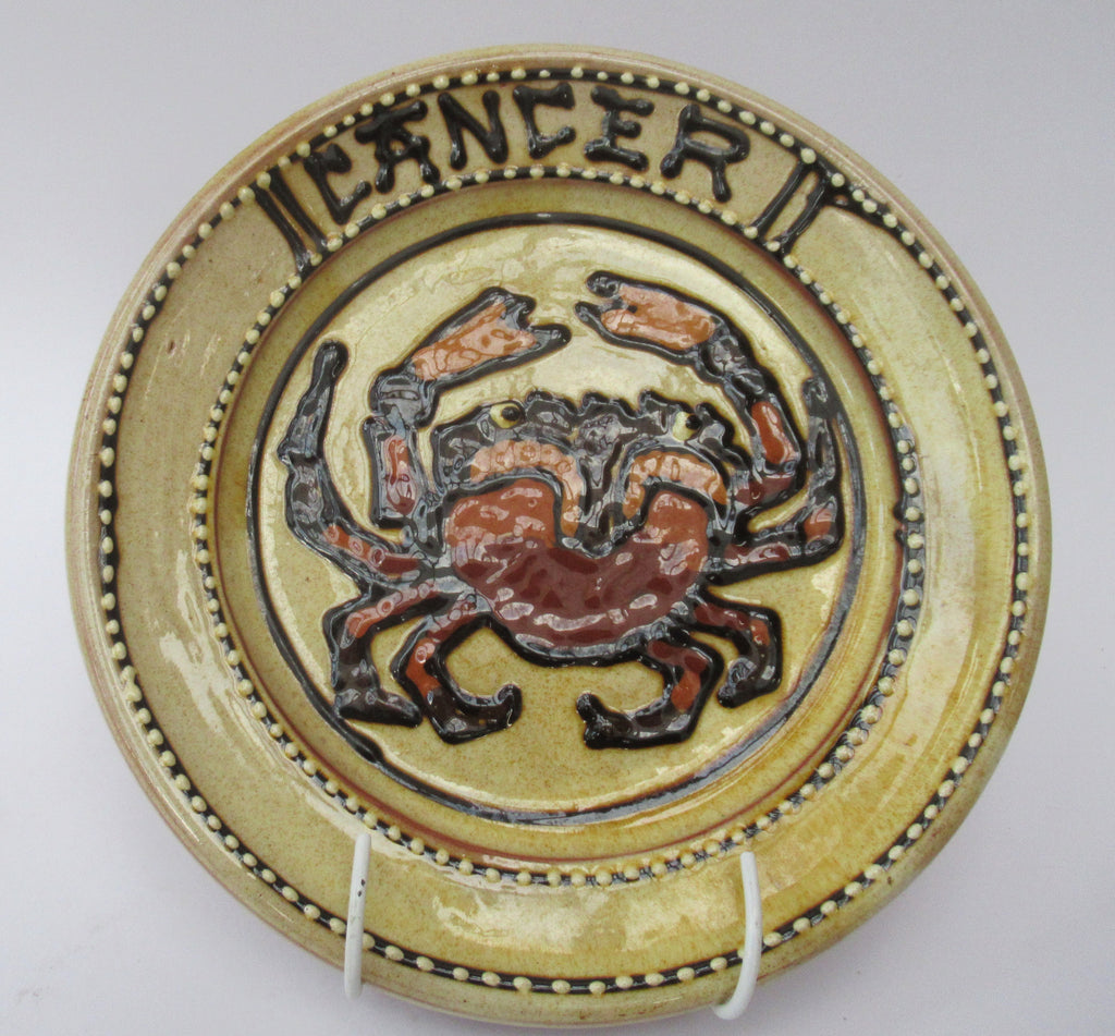 Mary Wondrausch OBE, 1923-2016, Slipware Earthenware Plate, Cancer-The Crab-Zodiac