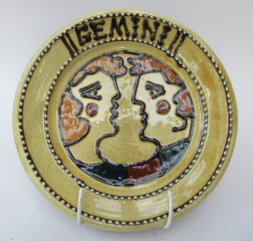 Mary Wondrausch OBE, 1923-2016, Slipware Earthenware Plate, Gemini-The Twins-Zodiac