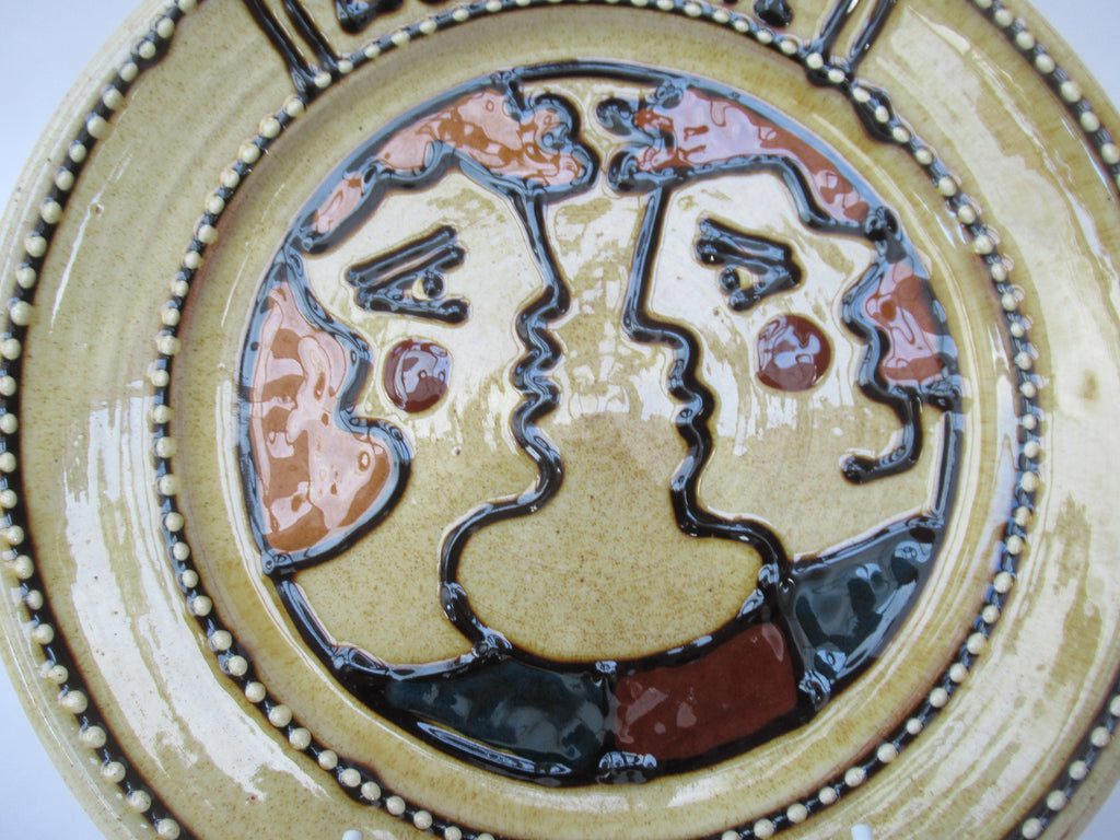 Mary Wondrausch OBE, 1923-2016, Slipware Earthenware Plate, Gemini-The Twins-Zodiac