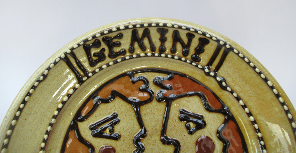 Mary Wondrausch OBE, 1923-2016, Slipware Earthenware Plate, Gemini-The Twins-Zodiac