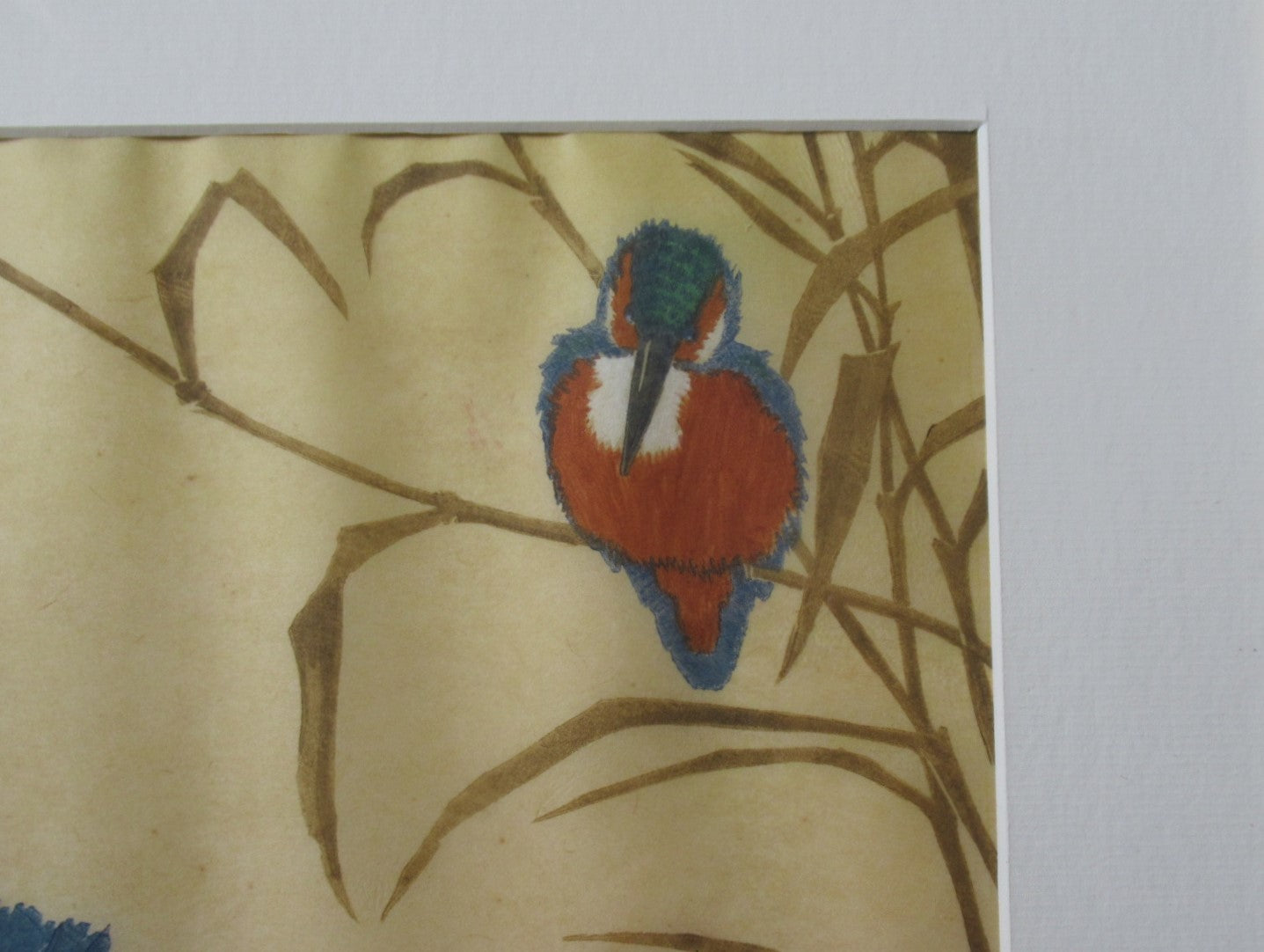 Martin Erich Philipp, original colour woodcut print, Kingfishers, c1935, framed