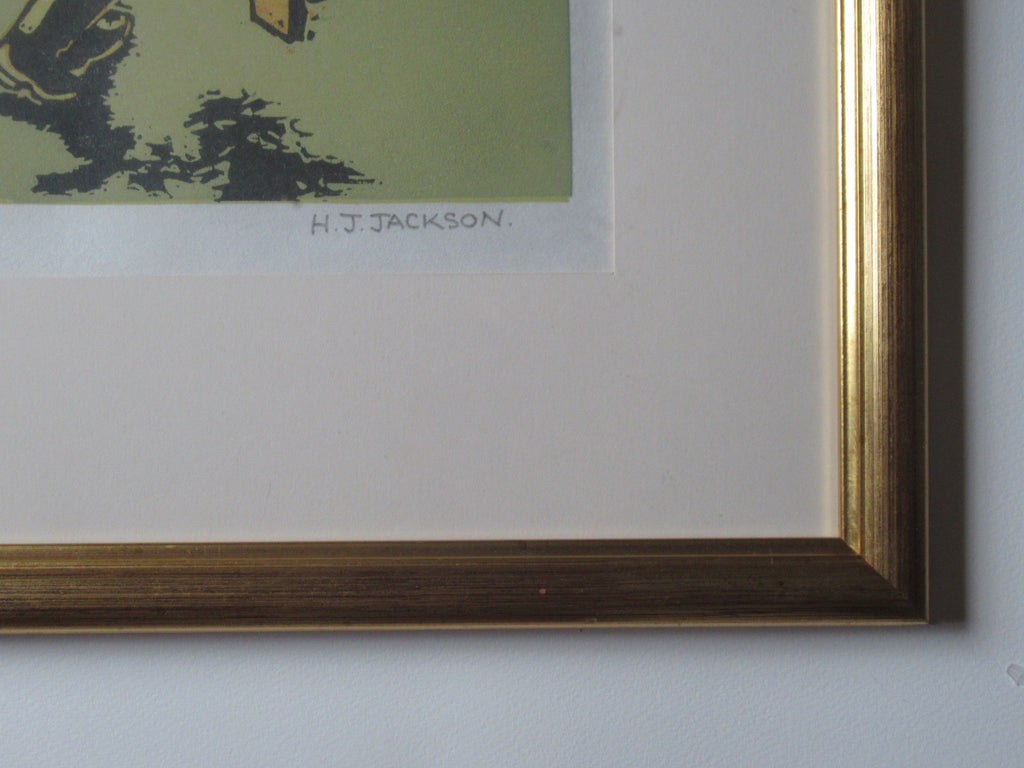 HJ Jackson, original linocut print, Wet Slipway, 2019, one of 150 copies, framed