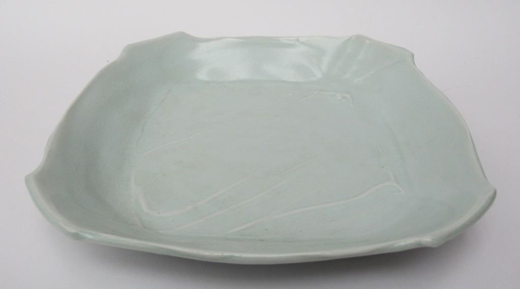 Joanna Howells, British studio pottery small porcelain tray, celadon glaze c1995