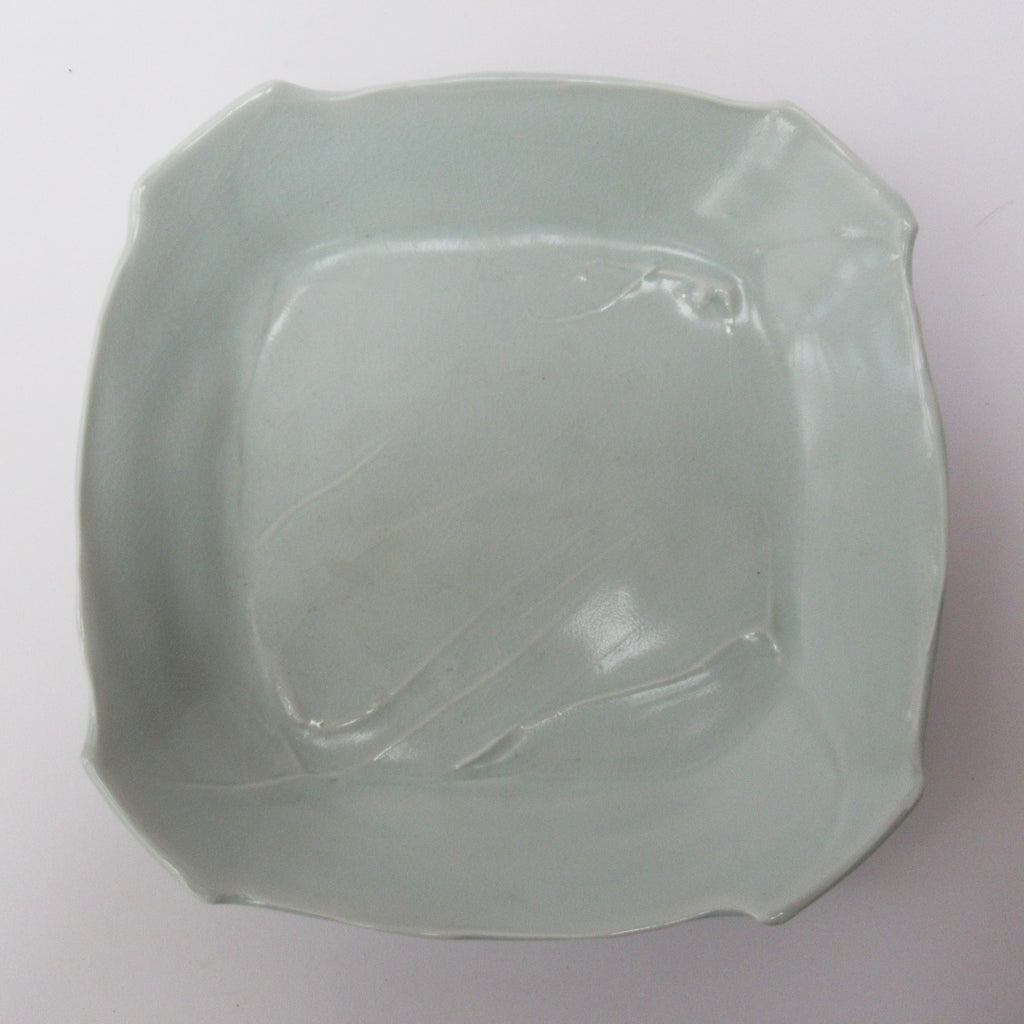 Joanna Howells, British studio pottery small porcelain tray, celadon glaze c1995