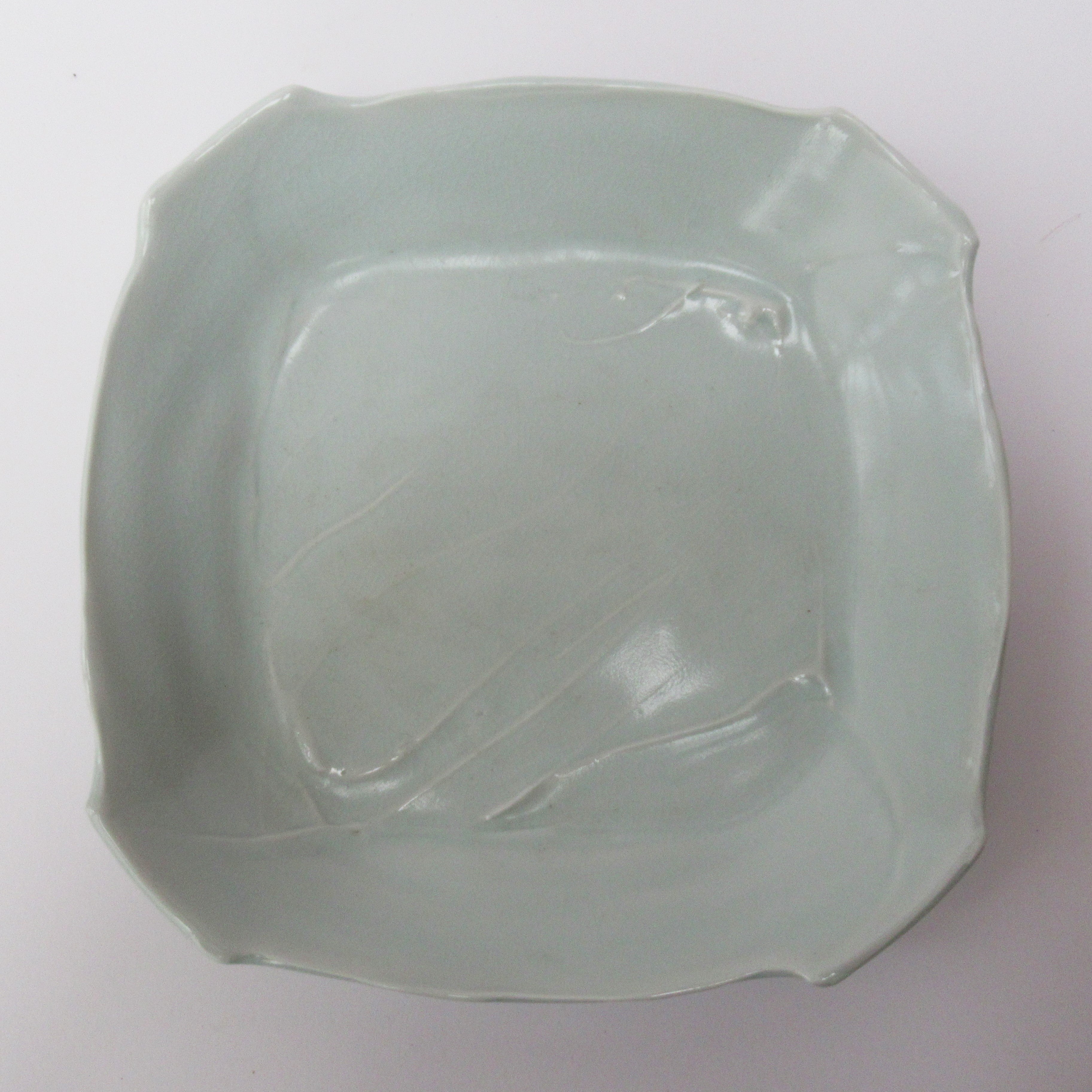 Joanna Howells, British studio pottery small porcelain tray, celadon glaze c1995