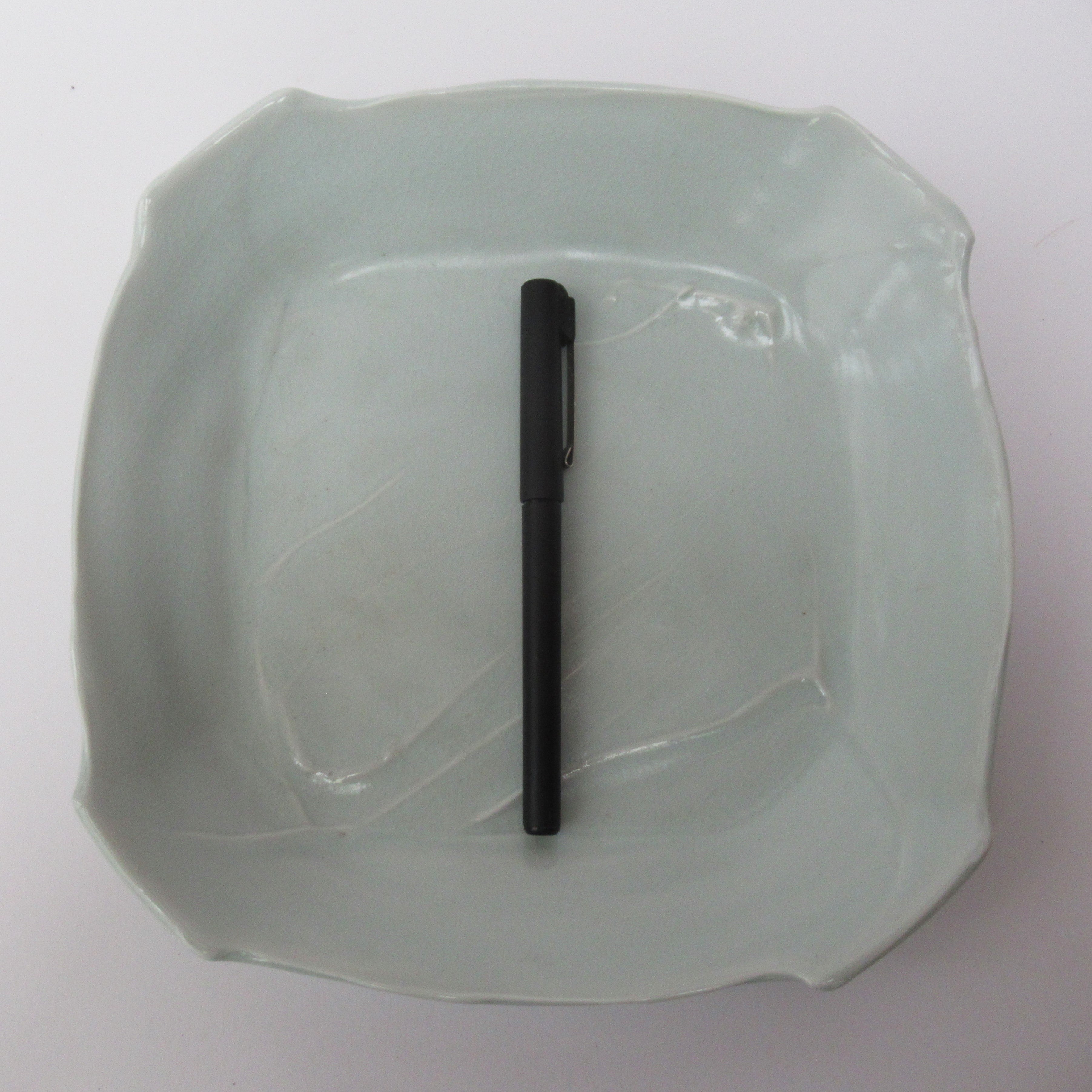 Joanna Howells, British studio pottery small porcelain tray, celadon glaze c1995