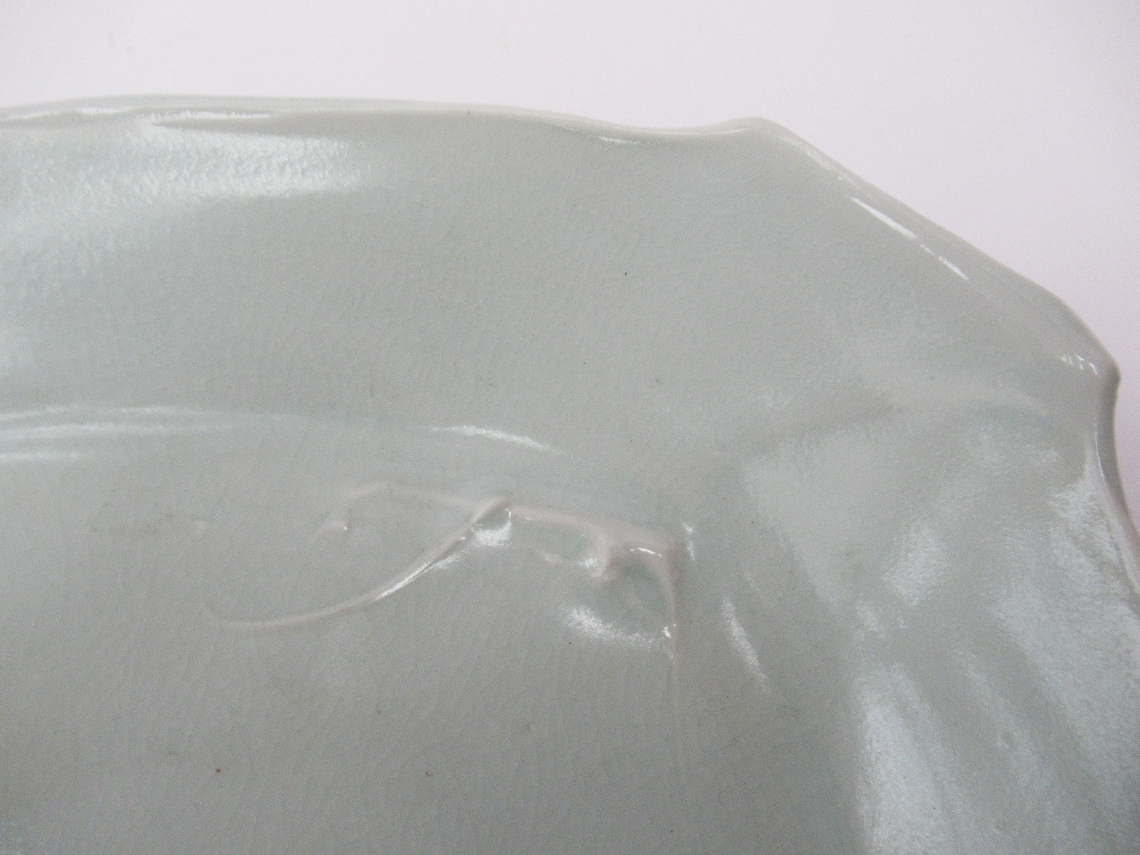 Joanna Howells, British studio pottery small porcelain tray, celadon glaze c1995