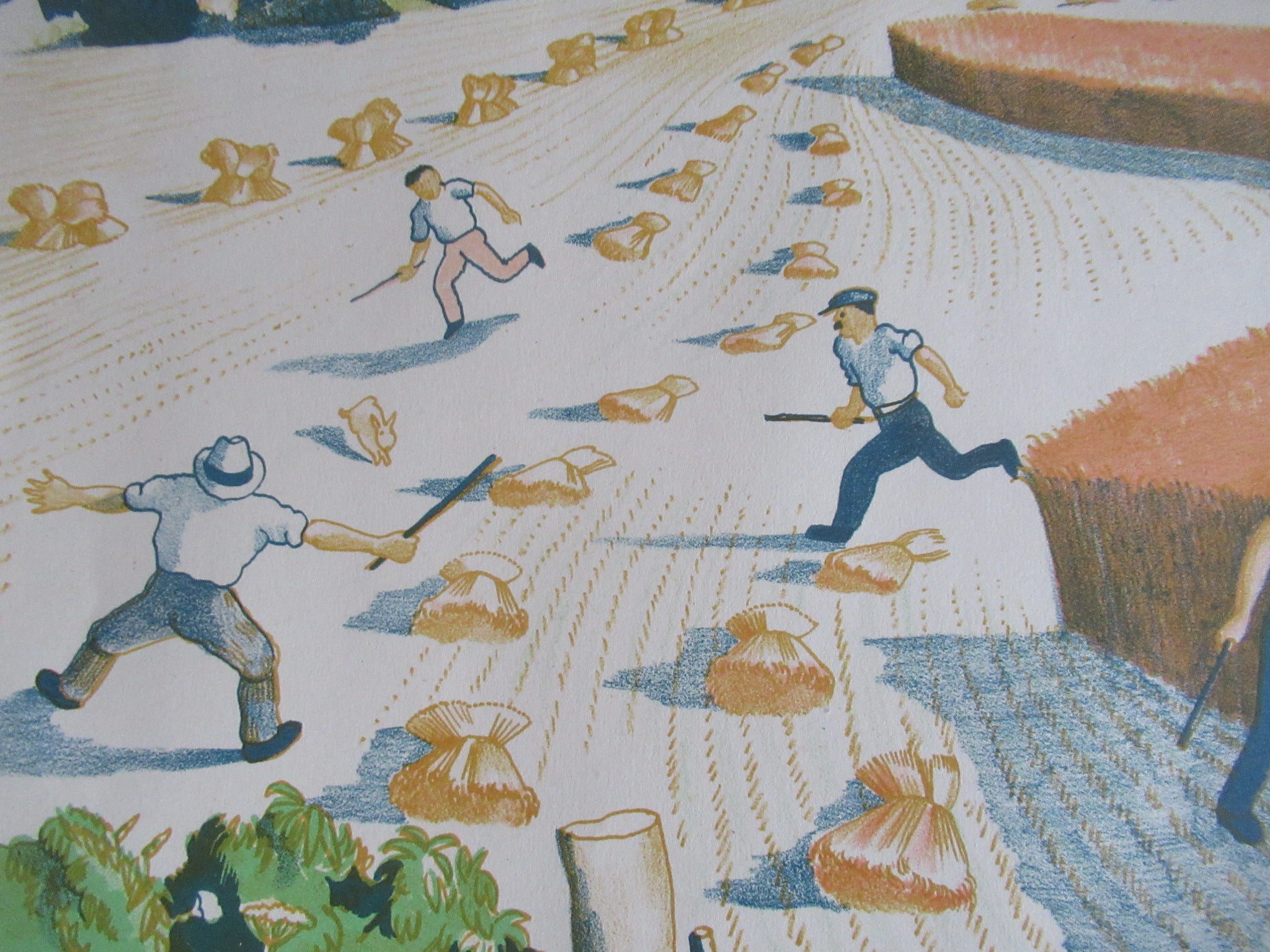 John Nash RA, original vintage 1946 print, lithograph, Harvesting, framed