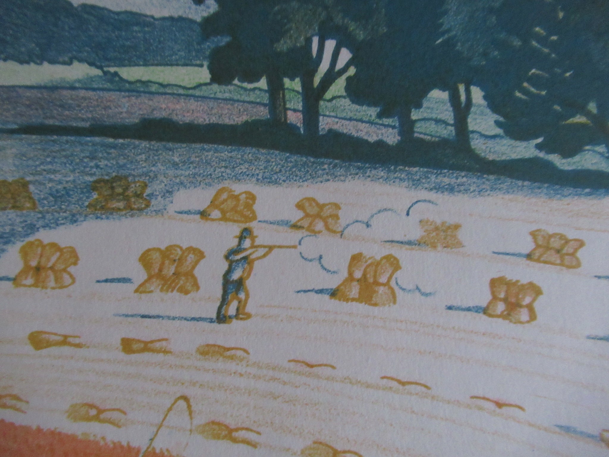 John Nash RA, original vintage 1946 print, lithograph, Harvesting, framed