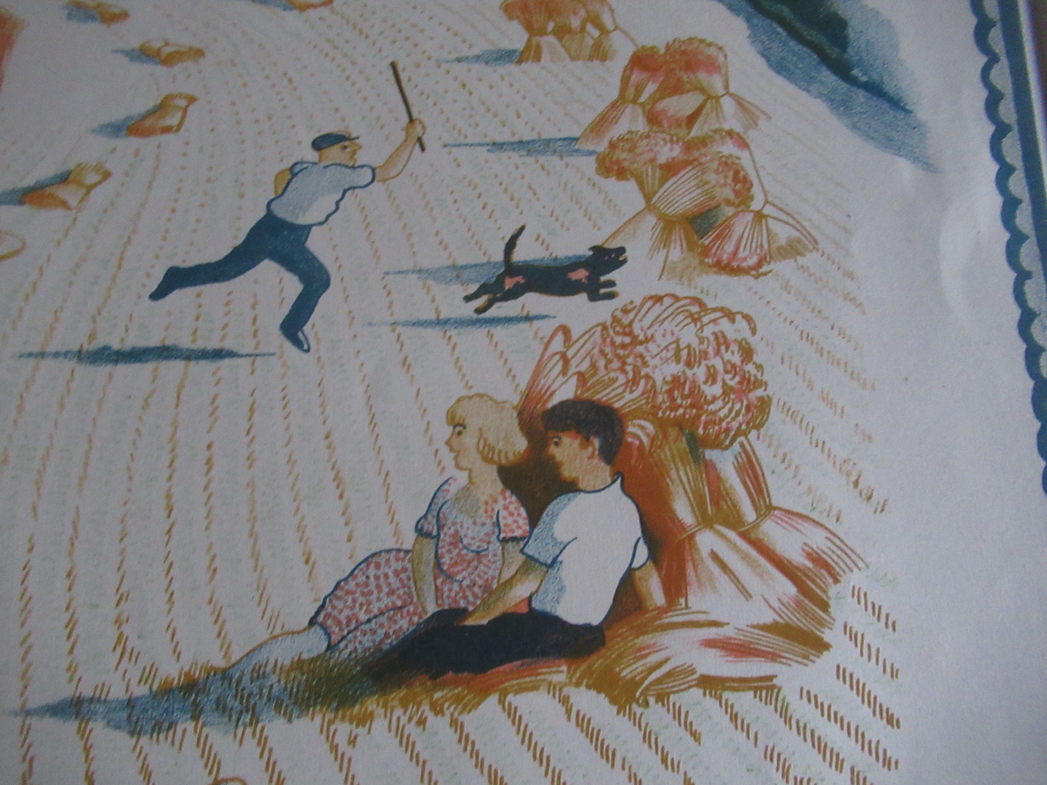 John Nash RA, original vintage 1946 print, lithograph, Harvesting, framed