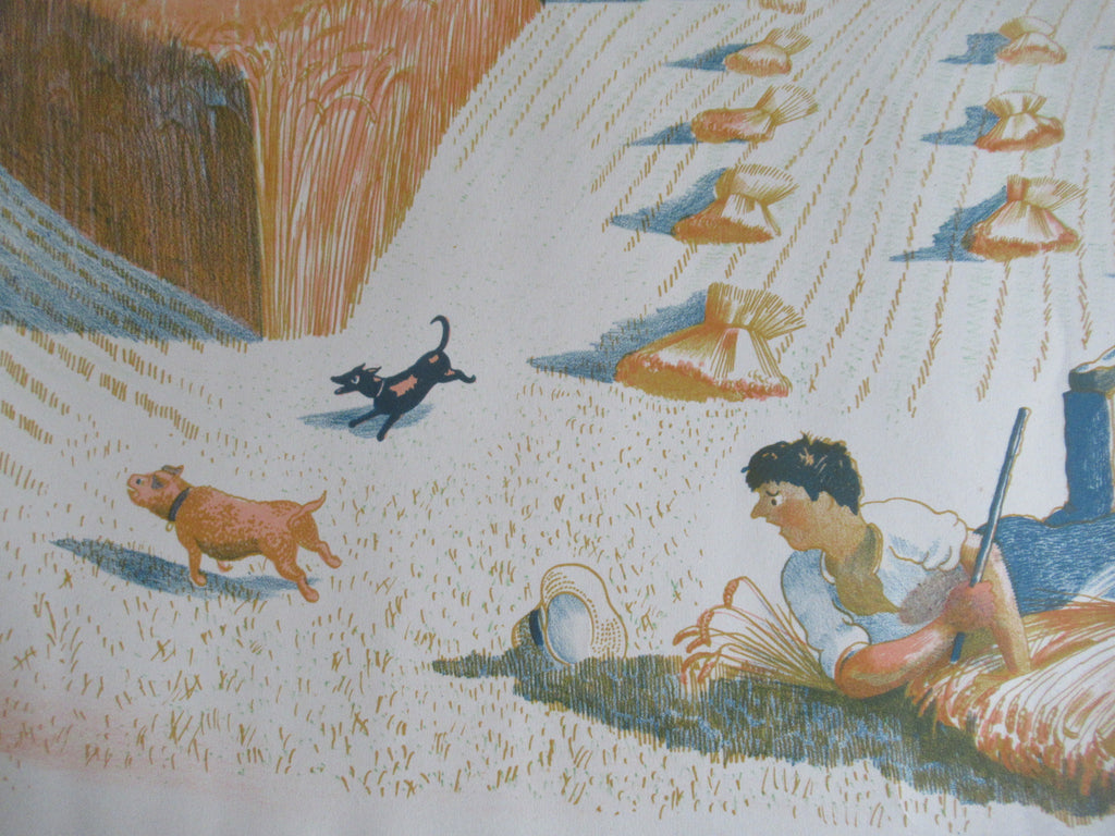 John Nash RA, original vintage 1946 print, lithograph, Harvesting, framed