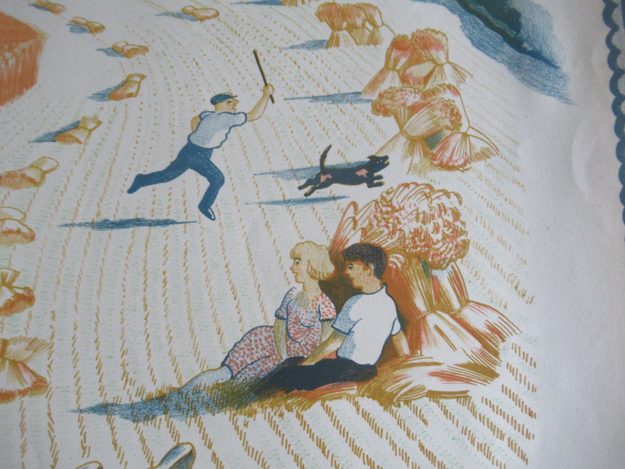 John Nash RA, original vintage 1946 print, lithograph, Harvesting, framed