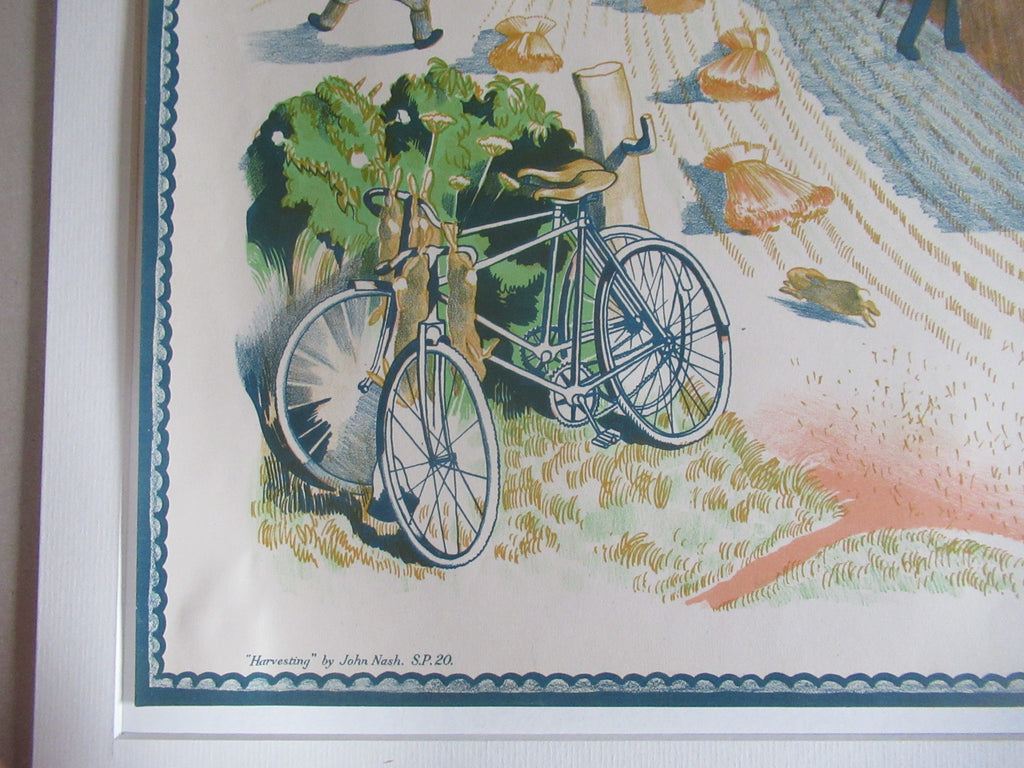 John Nash RA, original vintage 1946 print, lithograph, Harvesting, framed