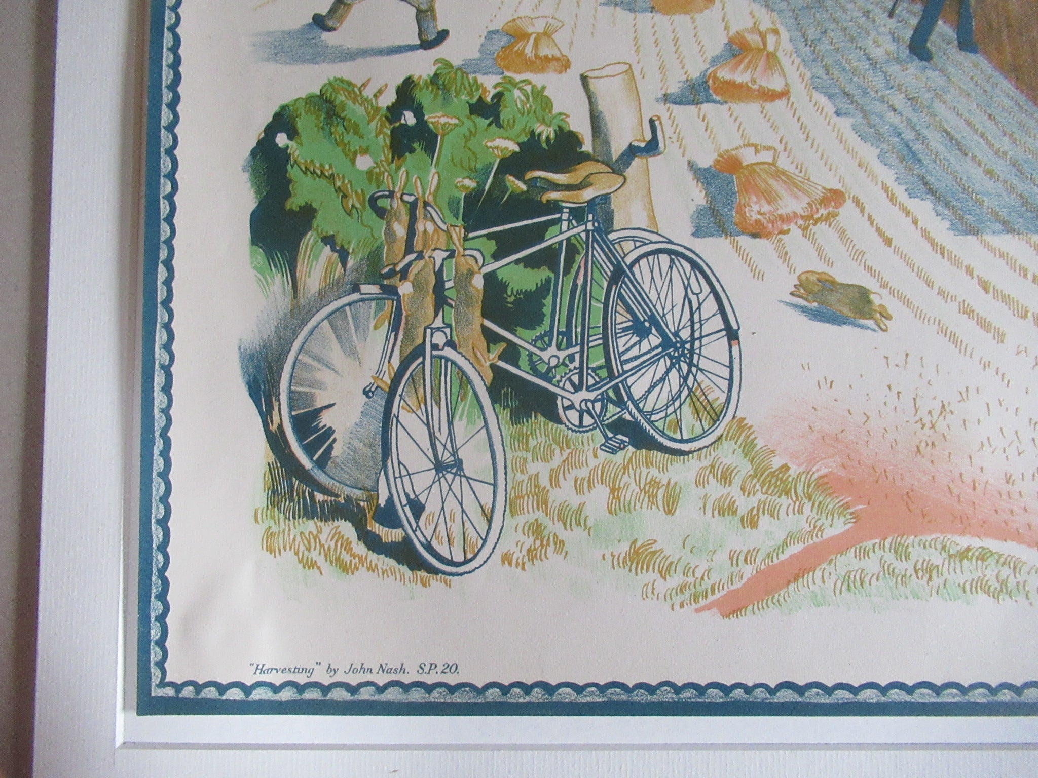 John Nash RA, original vintage 1946 print, lithograph, Harvesting, framed