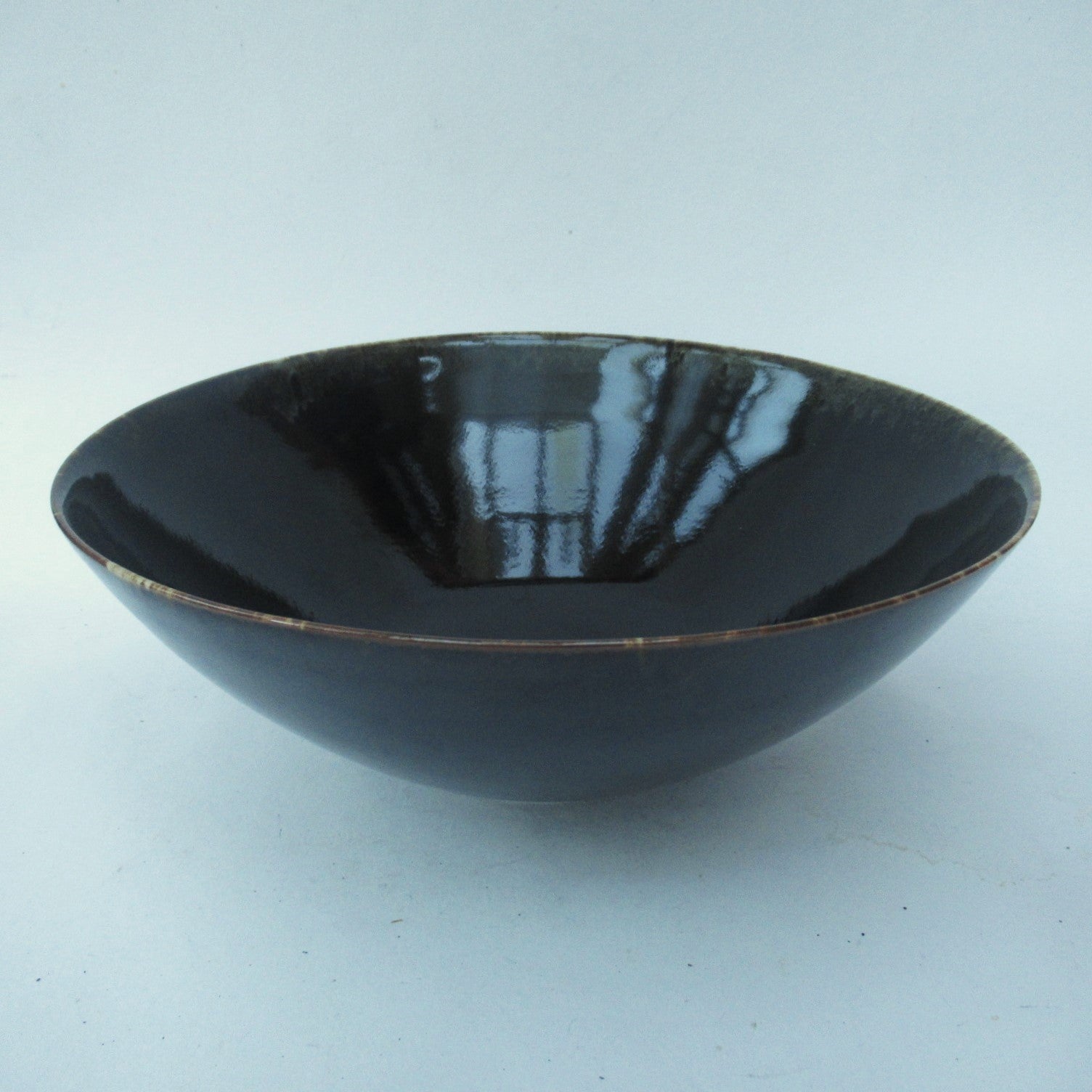Chris Keenan, large studio pottery porcelain bowl,c2000, mirror black glaze
