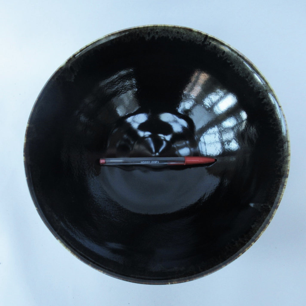 Chris Keenan, large studio pottery porcelain bowl,c2000, mirror black glaze