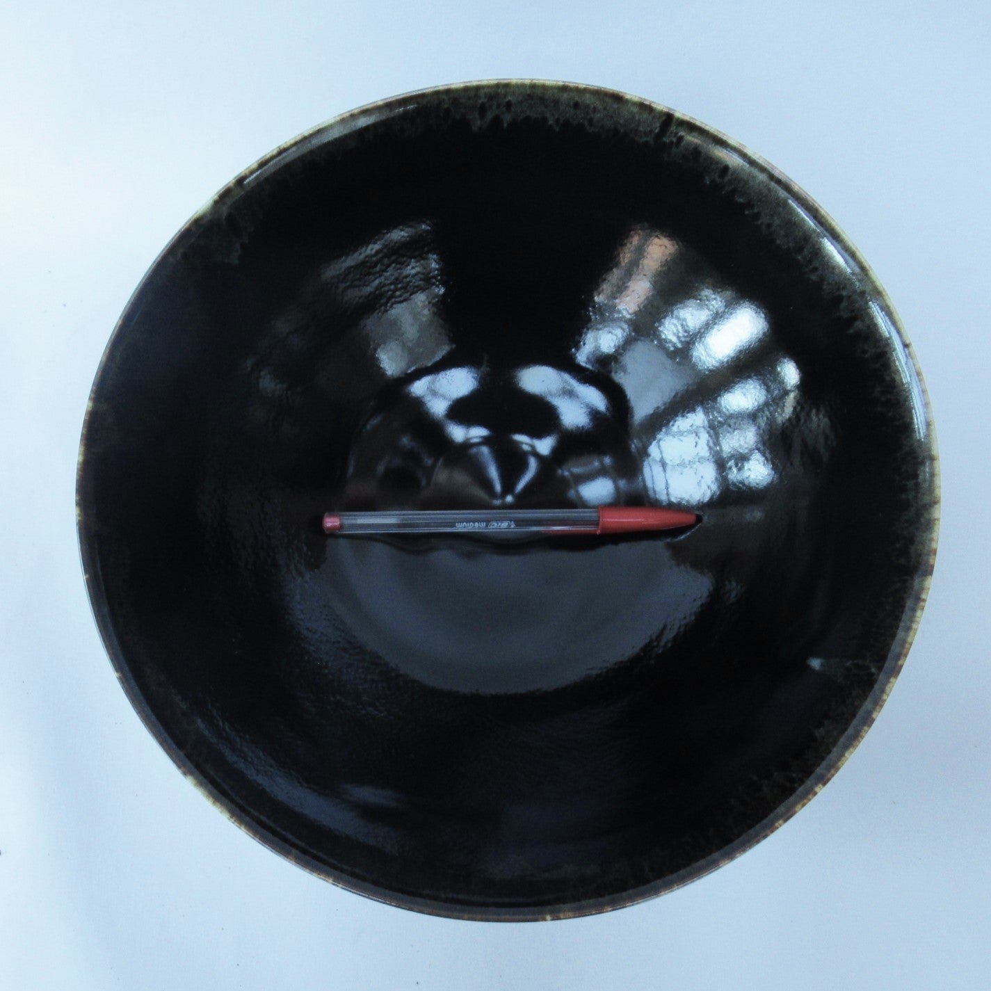 Chris Keenan, large studio pottery porcelain bowl,c2000, mirror black glaze