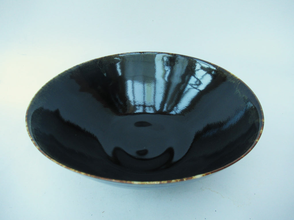 Chris Keenan, large studio pottery porcelain bowl,c2000, mirror black glaze