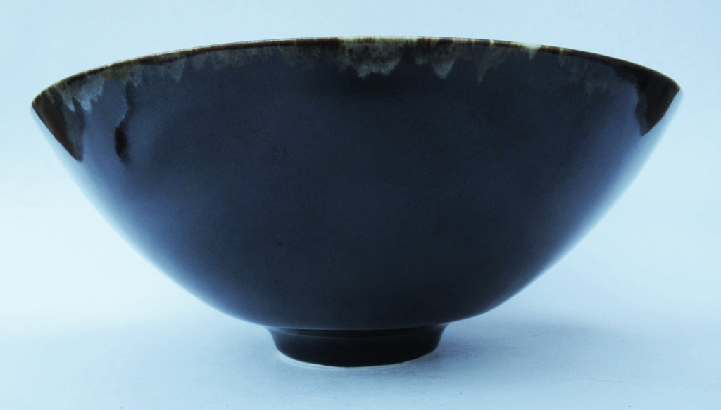 Chris Keenan, large studio pottery porcelain bowl,c2000, mirror black glaze