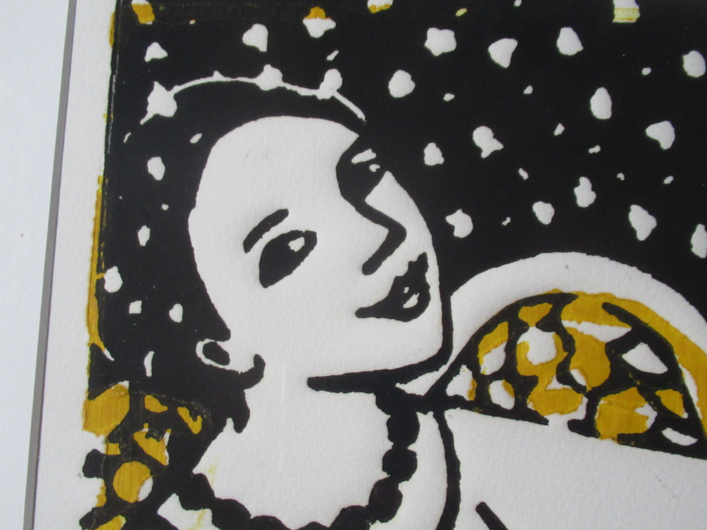 Anita Klein, 2008 woodcut print, 17 of 50, Angel of the Winter Moon, framed