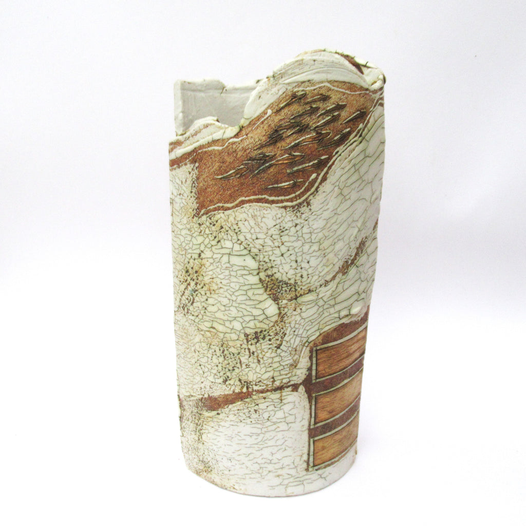Laurel Keeley, British, large studio pottery fish design stoneware vase, 2007