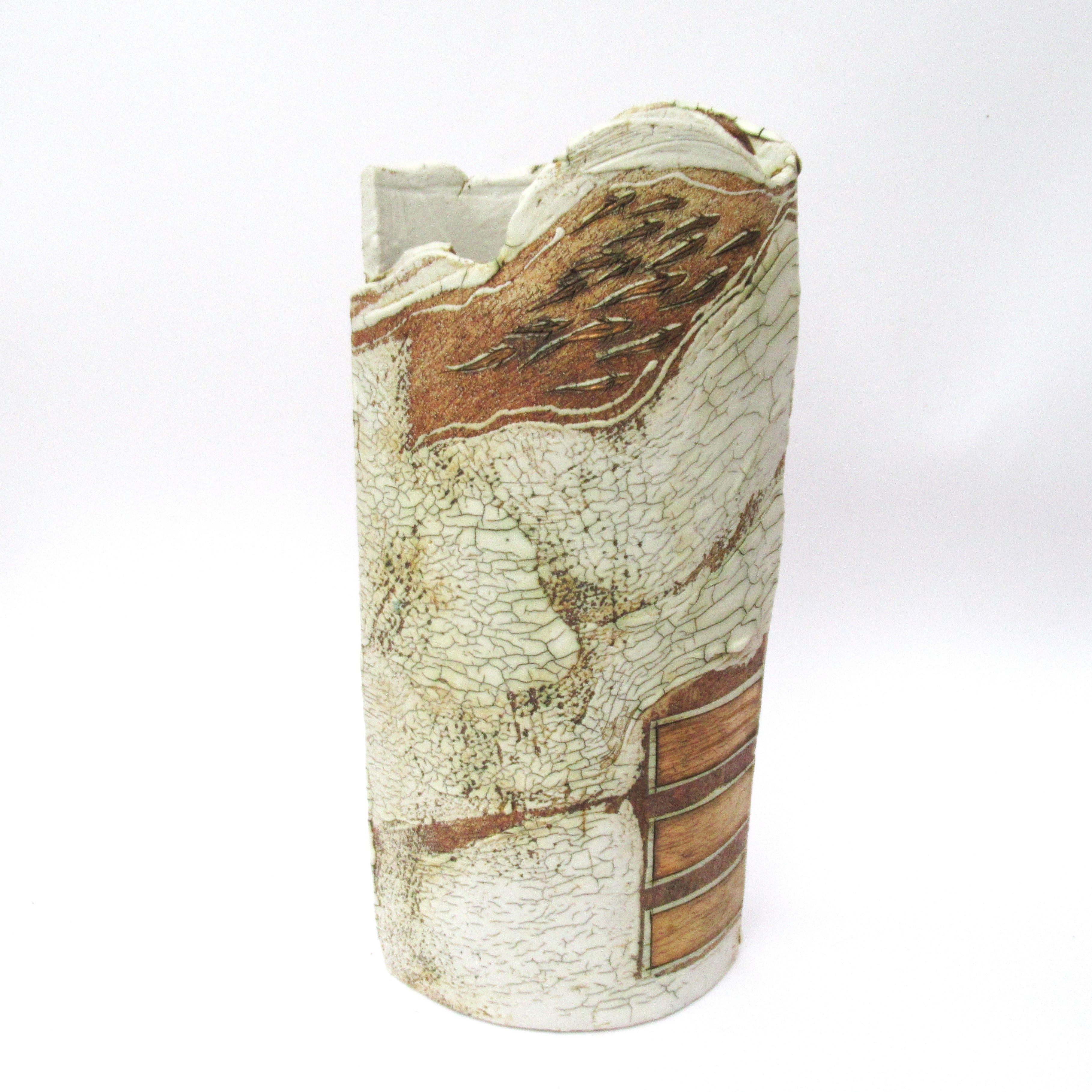 Laurel Keeley, British, large studio pottery fish design stoneware vase, 2007