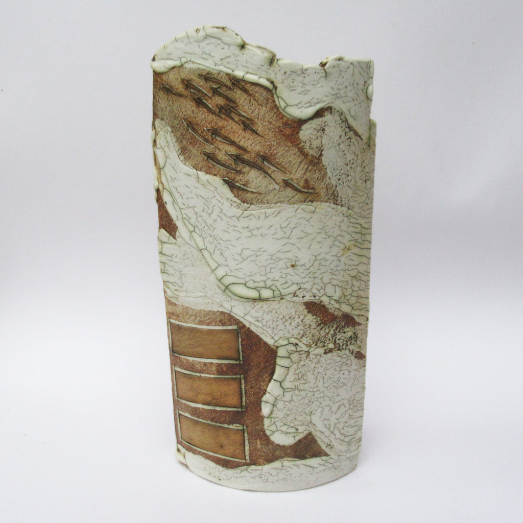 Laurel Keeley, British, large studio pottery fish design stoneware vase, 2007