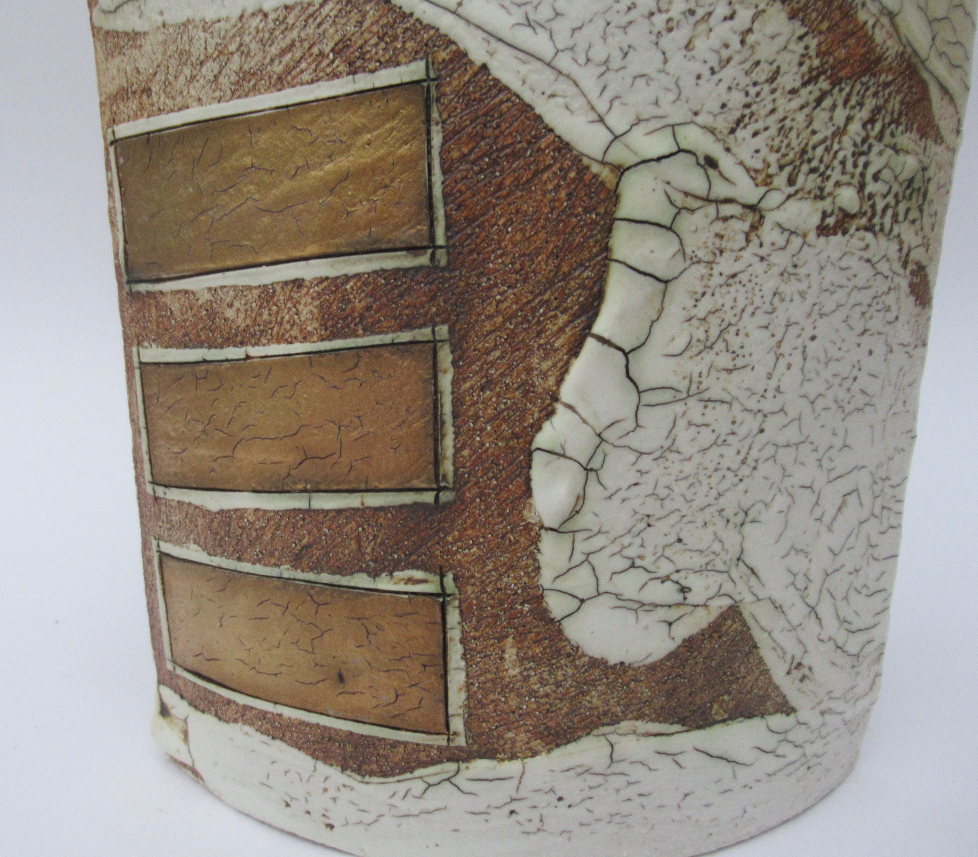 Laurel Keeley, British, large studio pottery fish design stoneware vase, 2007