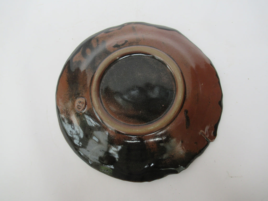 Liz Bowe studio pottery reduction fired stoneware dish or plate, c2010