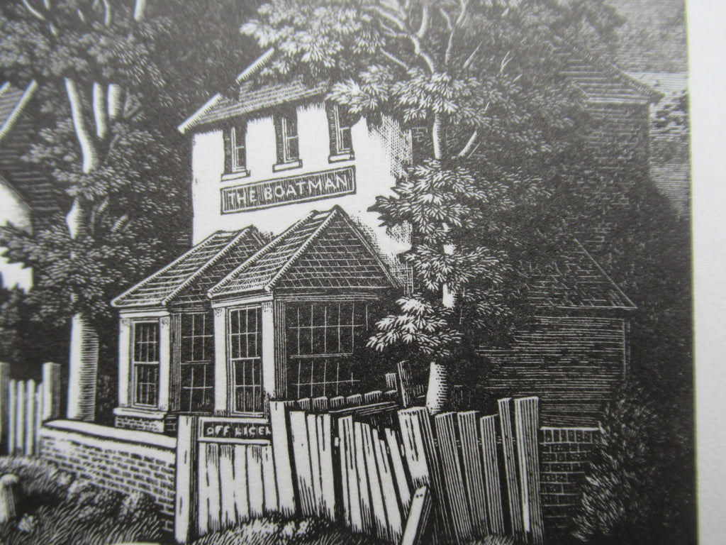 Original wood engraving print by George Mackley, The Boatman Inn, engraved c1969
