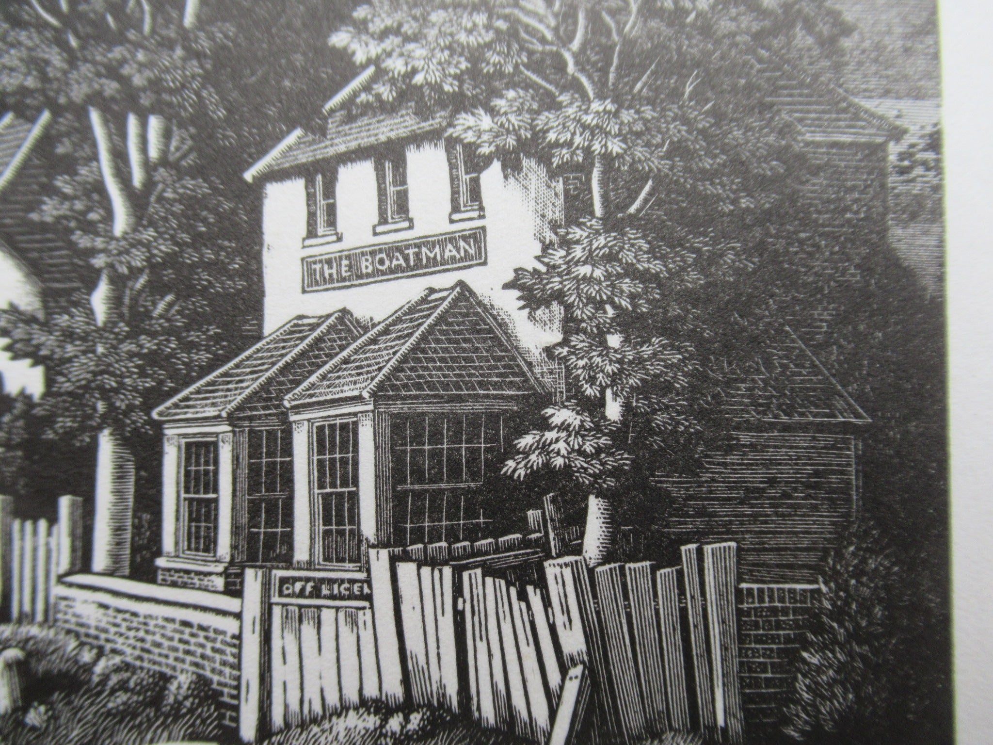 Original wood engraving print by George Mackley, The Boatman Inn, engraved c1969