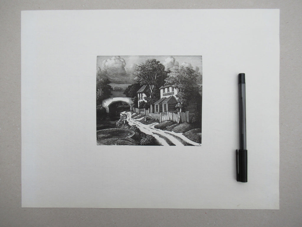 Original wood engraving print by George Mackley, The Boatman Inn, engraved c1969