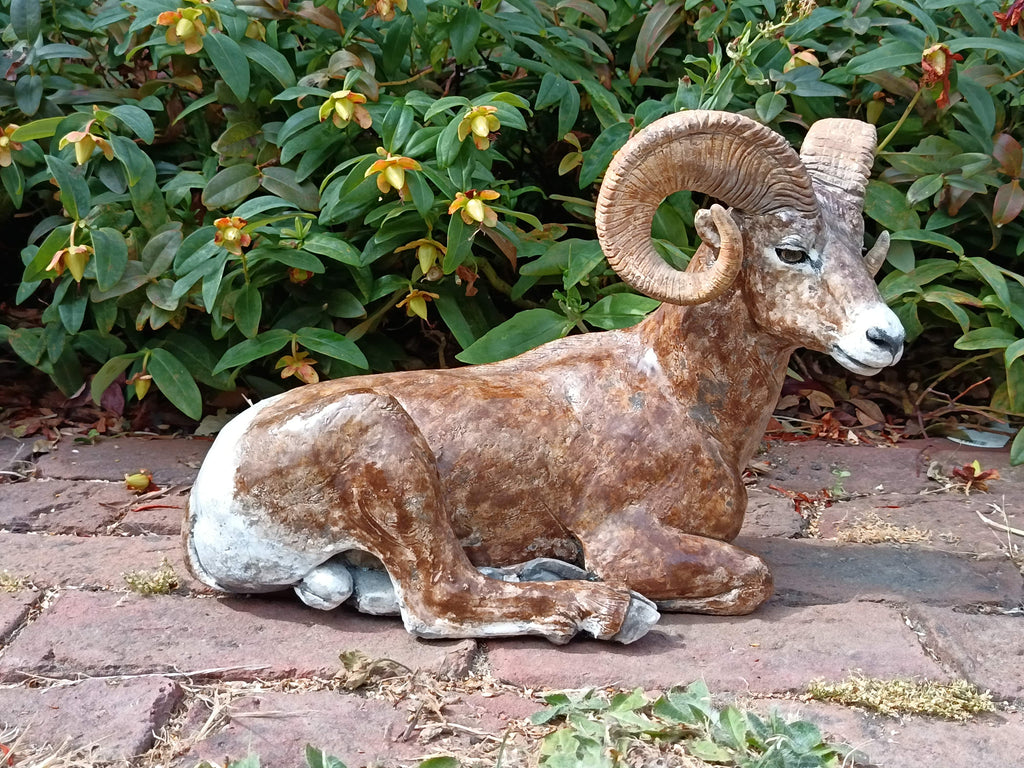 Nick Mackman raku fired sculpture of a Bighorn Ram, c2000