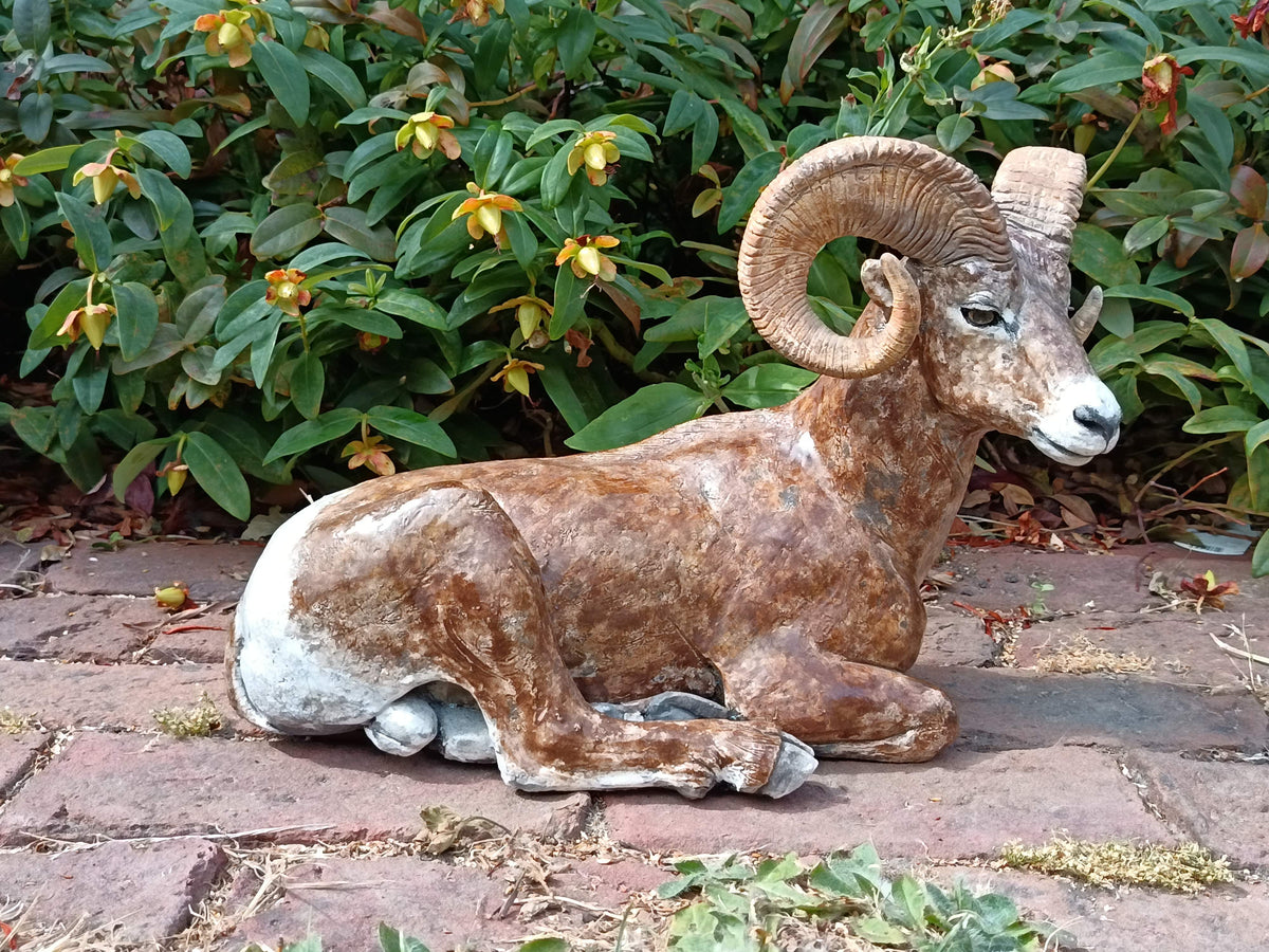 Nick Mackman raku fired sculpture of a Bighorn Ram, c2000