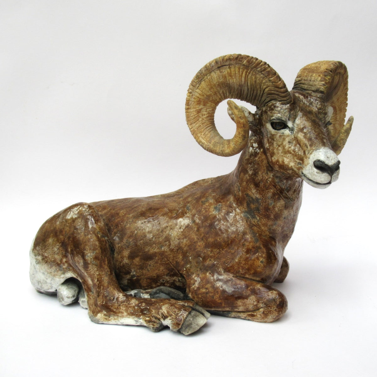 Nick Mackman raku fired sculpture of a Bighorn Ram, c2000