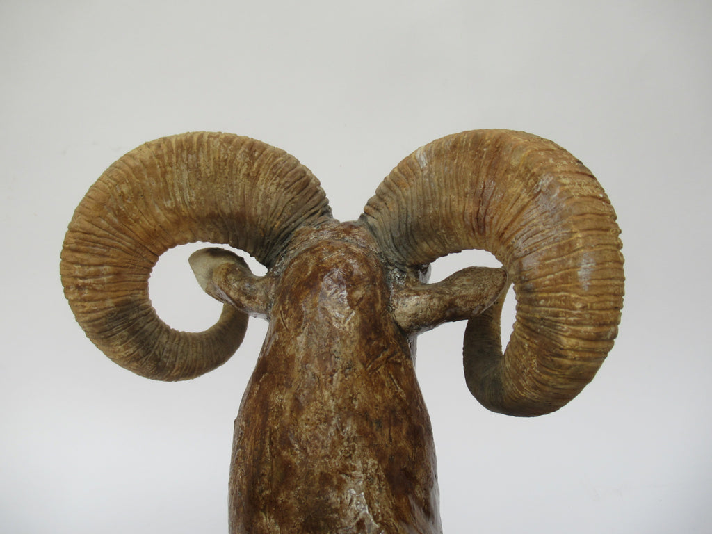Nick Mackman raku fired sculpture of a Bighorn Ram, c2000