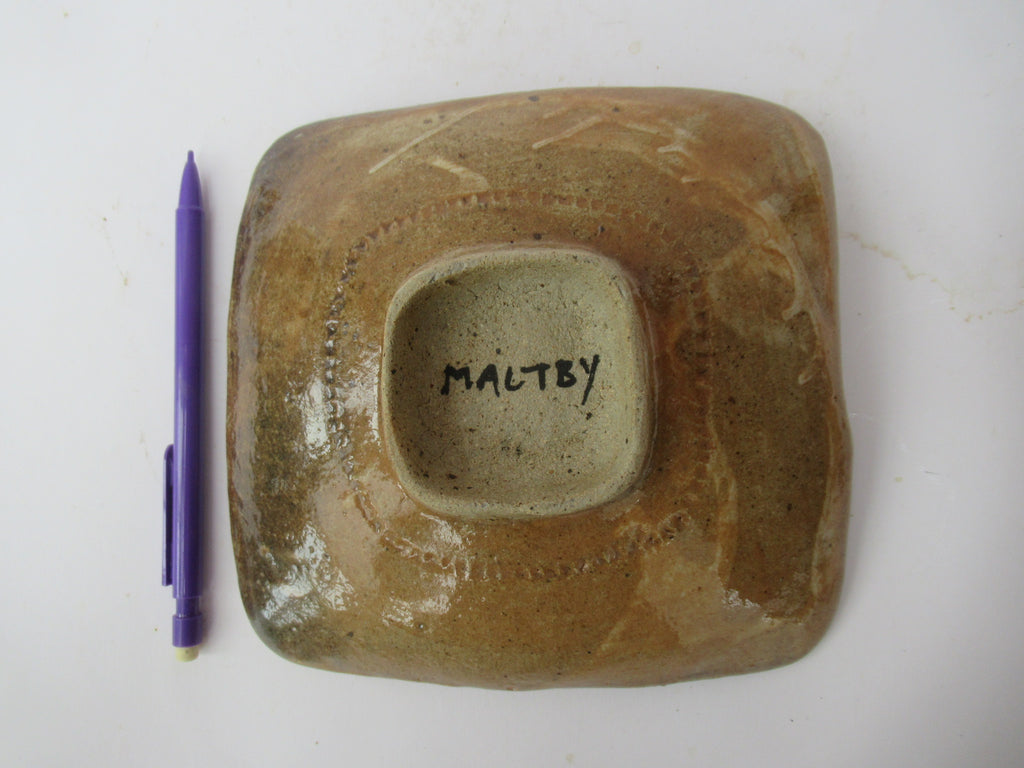 John Maltby (1936-2020), British studio pottery stoneware footed dish, c1990