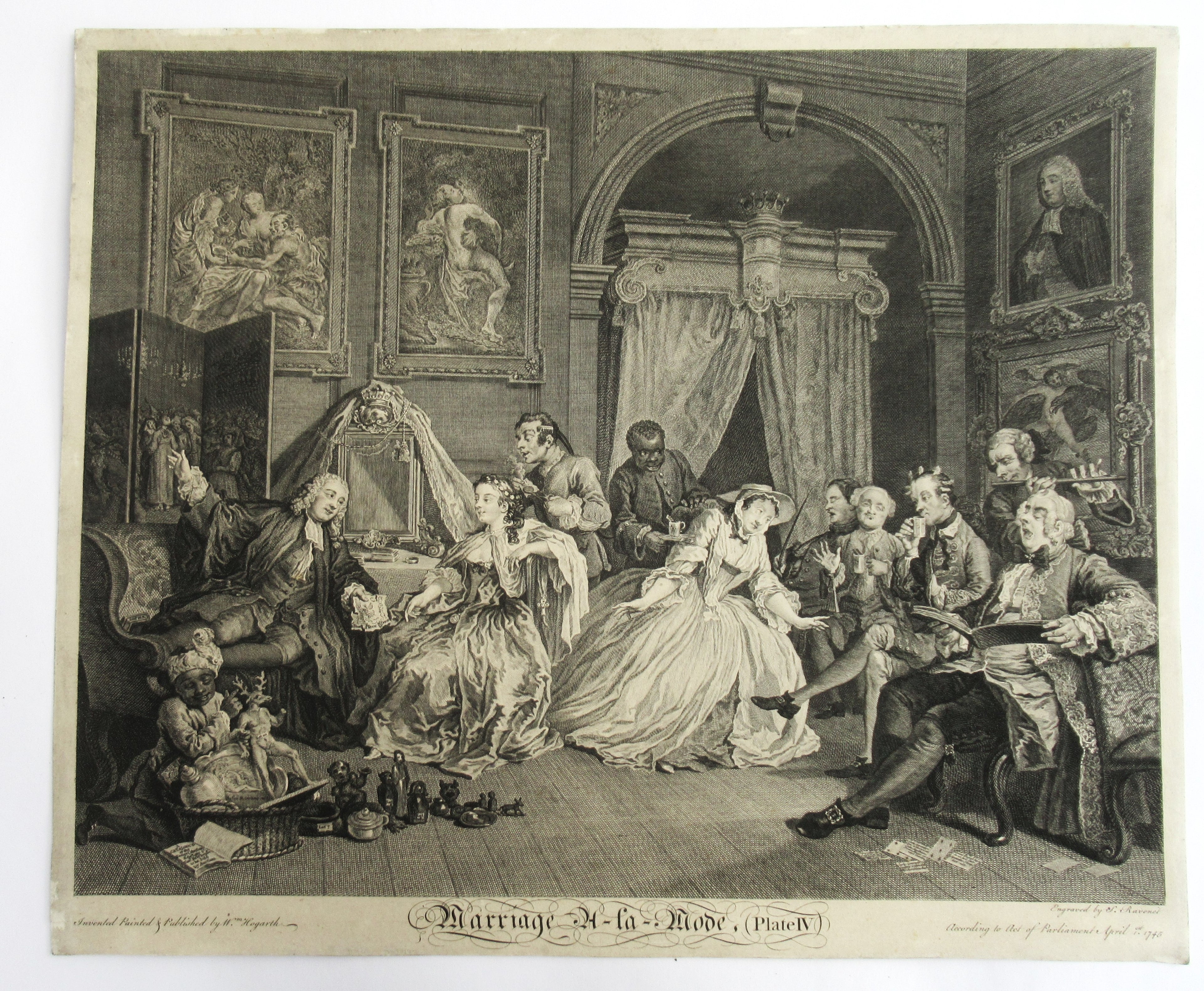 Very rare 1745 first issue print, William Hogarth, Marriage-a-la-Mode  Plate 4