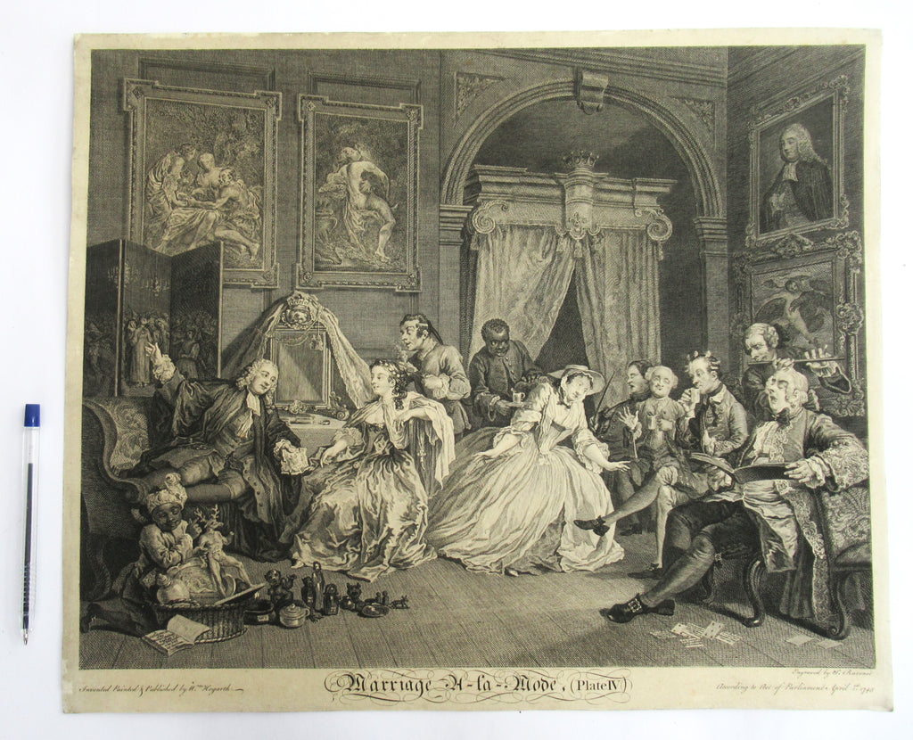 Very rare 1745 first issue print, William Hogarth, Marriage-a-la-Mode  Plate 4