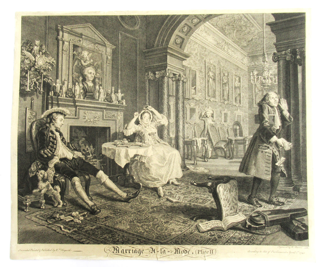 Very rare 1745 first issue print, William Hogarth, Marriage-a-la-Mode  Plate 2
