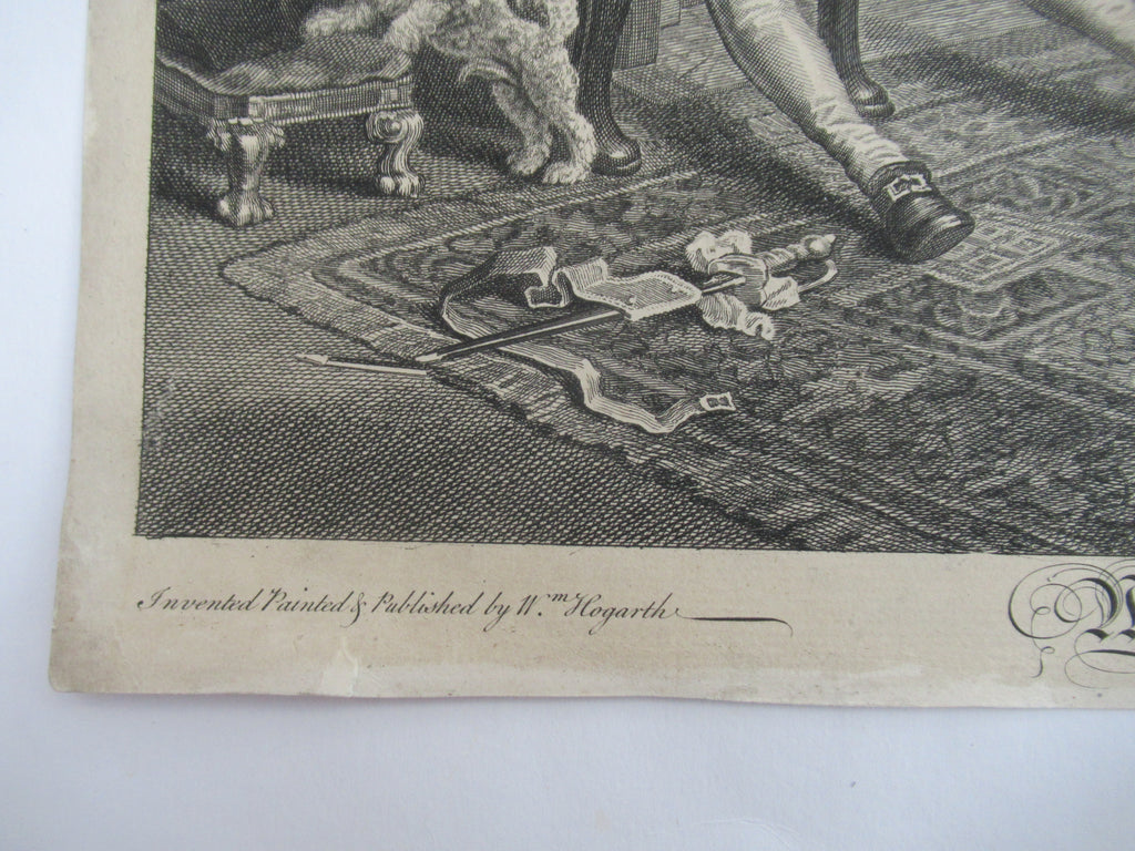 Very rare 1745 first issue print, William Hogarth, Marriage-a-la-Mode  Plate 2