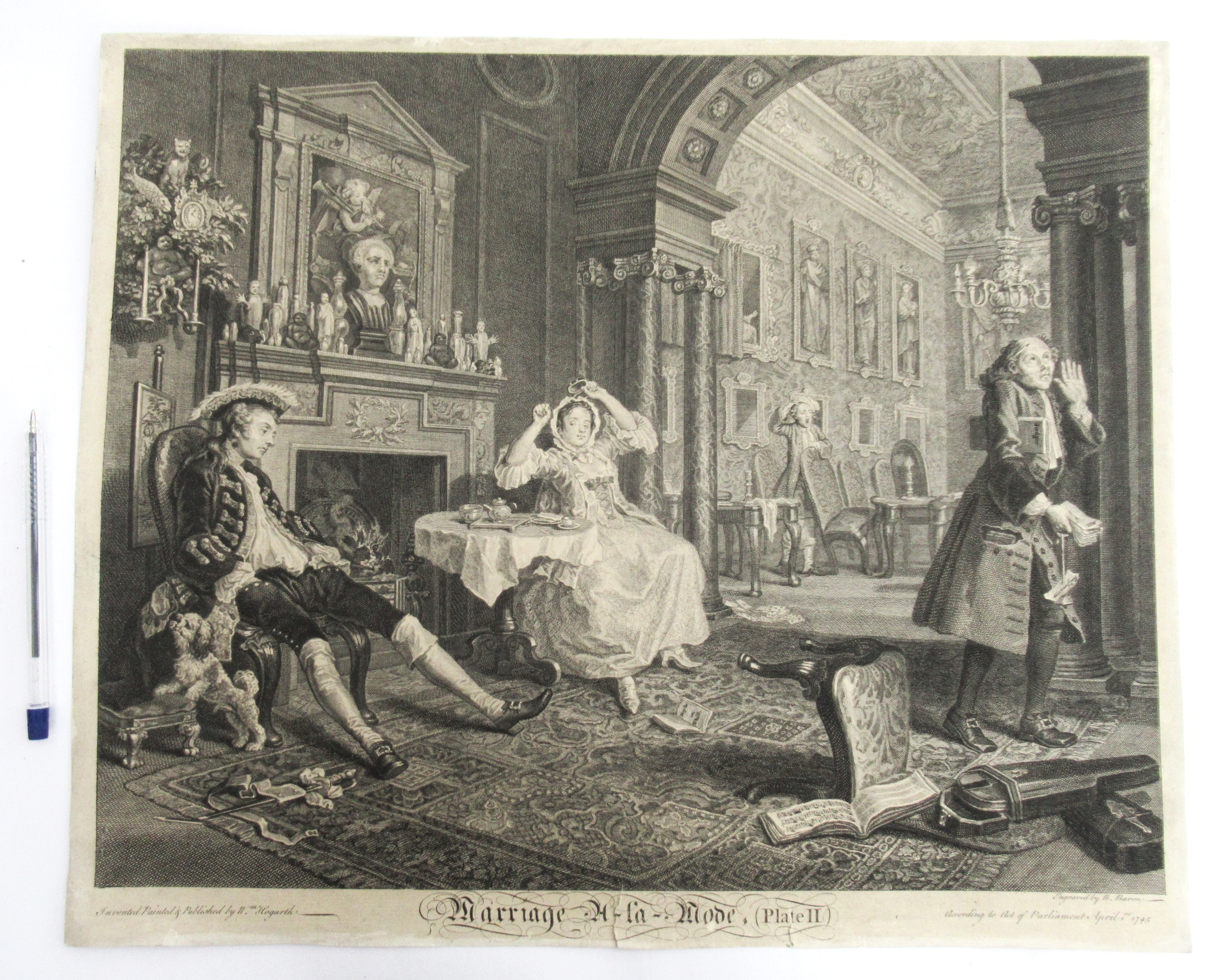 Very rare 1745 first issue print, William Hogarth, Marriage-a-la-Mode  Plate 2