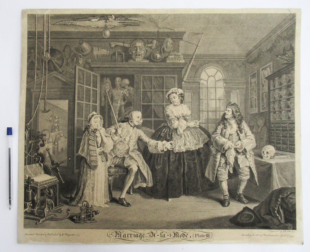 Very rare 1745 first issue print, William Hogarth, Marriage-a-la-Mode  Plate 3