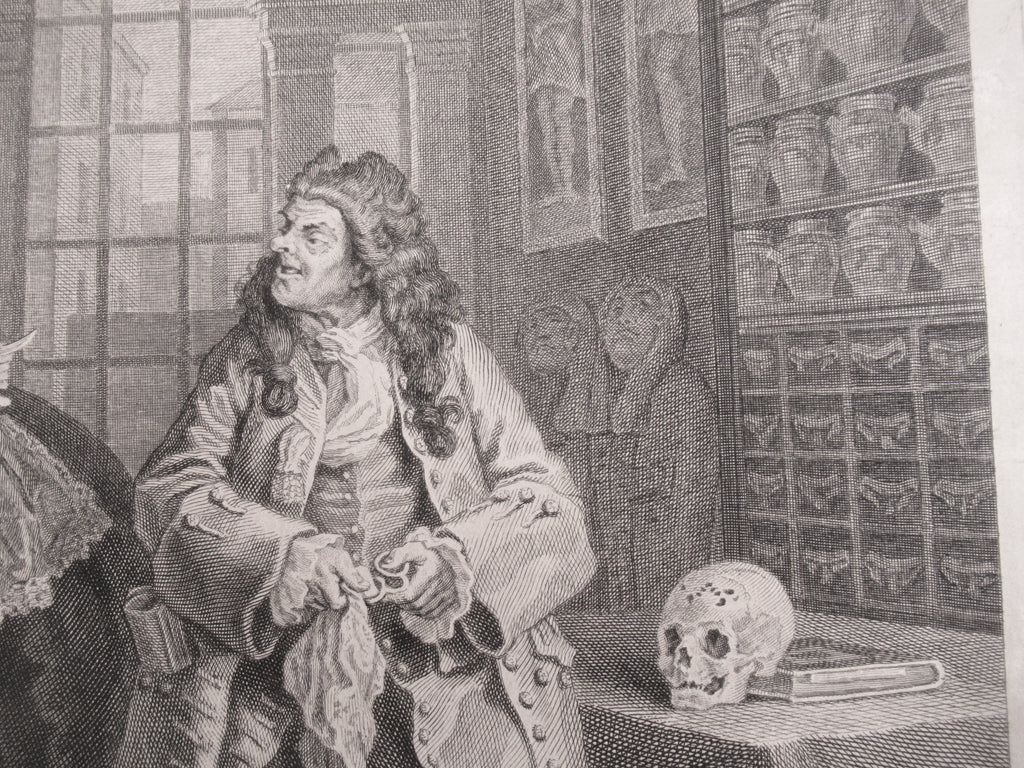 Very rare 1745 first issue print, William Hogarth, Marriage-a-la-Mode  Plate 3