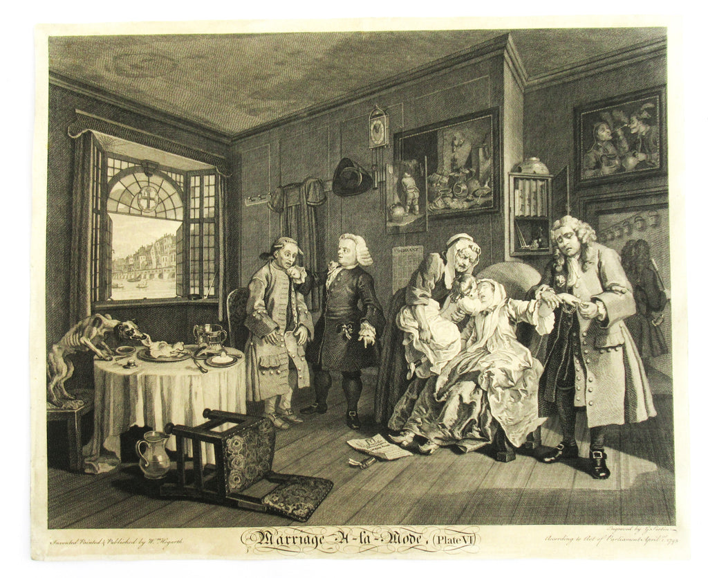 Very rare 1745 first issue print, William Hogarth, Marriage-a-la-Mode  Plate 6