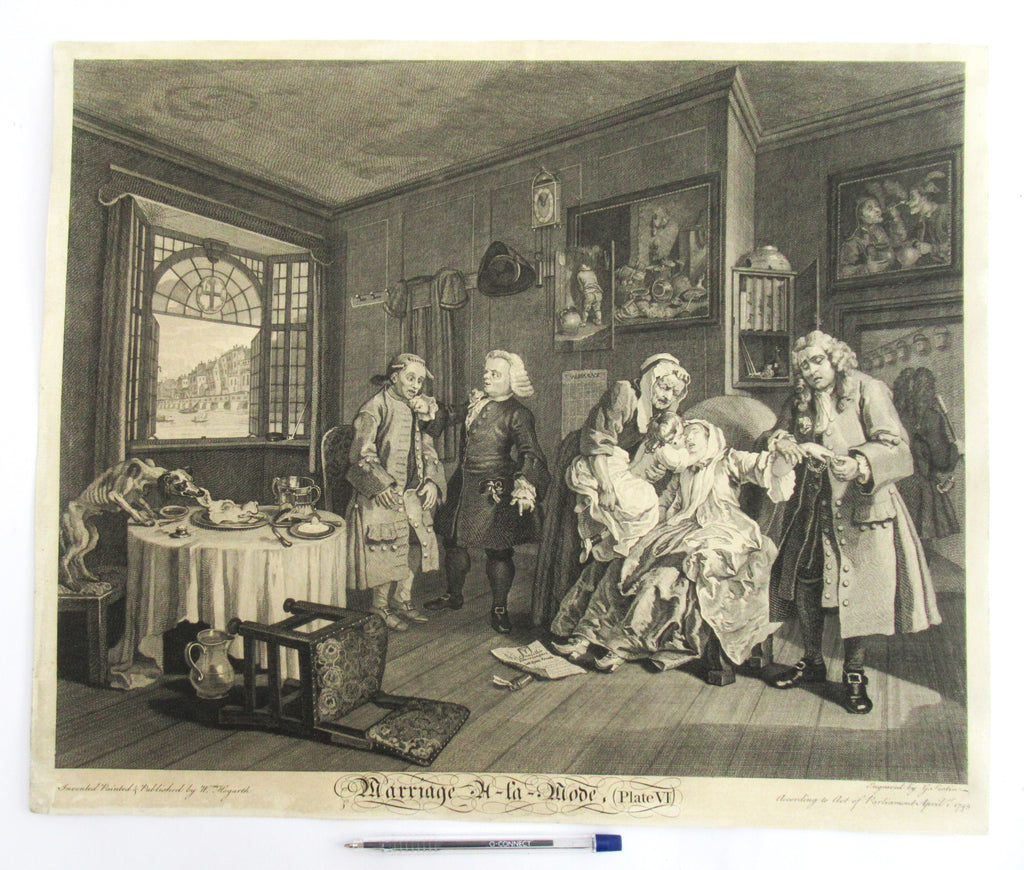 Very rare 1745 first issue print, William Hogarth, Marriage-a-la-Mode  Plate 6