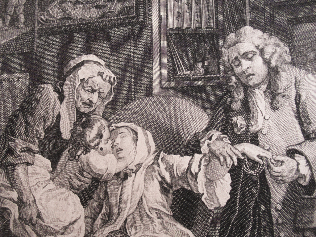 Very rare 1745 first issue print, William Hogarth, Marriage-a-la-Mode  Plate 6