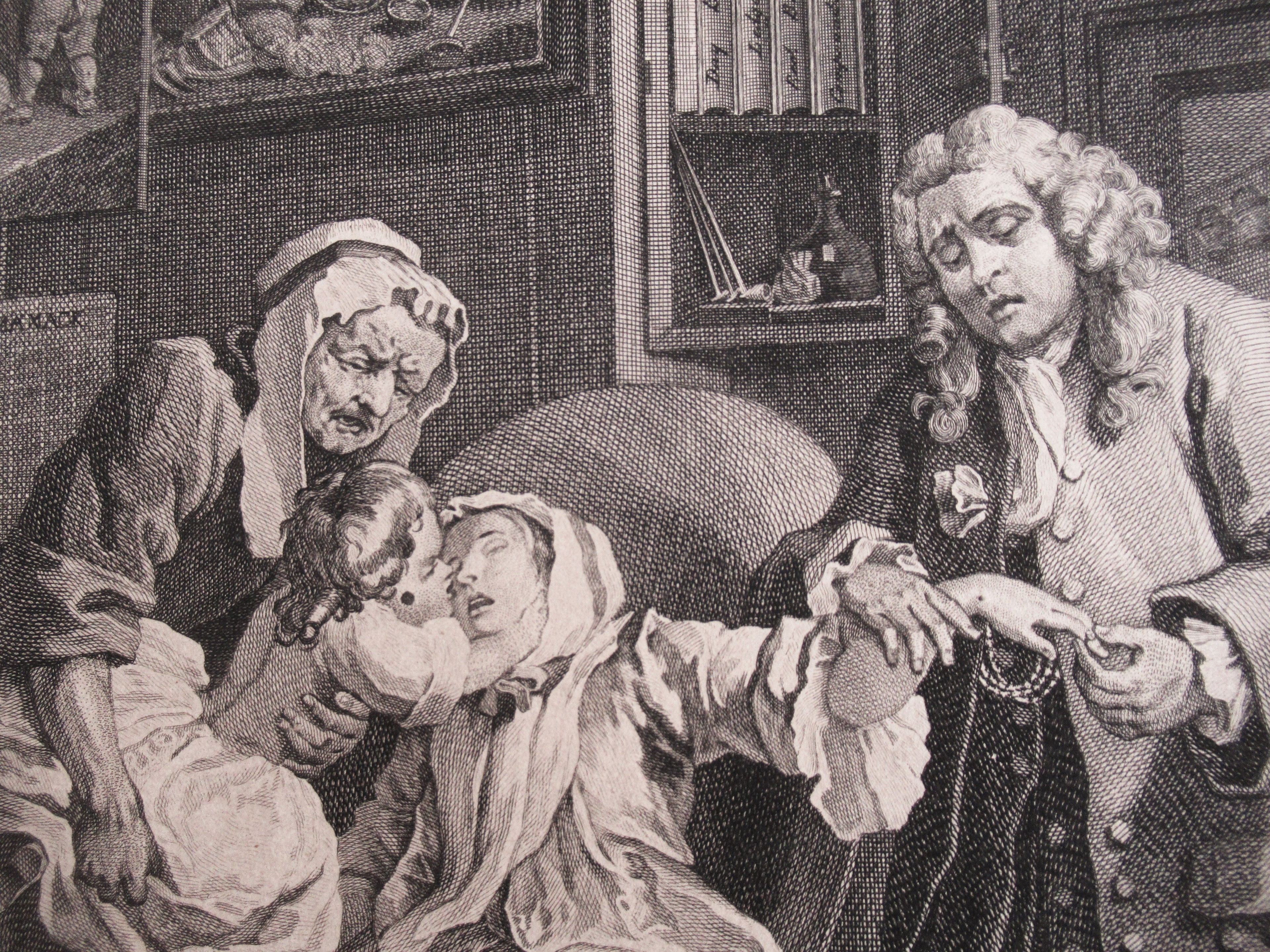 Very rare 1745 first issue print, William Hogarth, Marriage-a-la-Mode  Plate 6