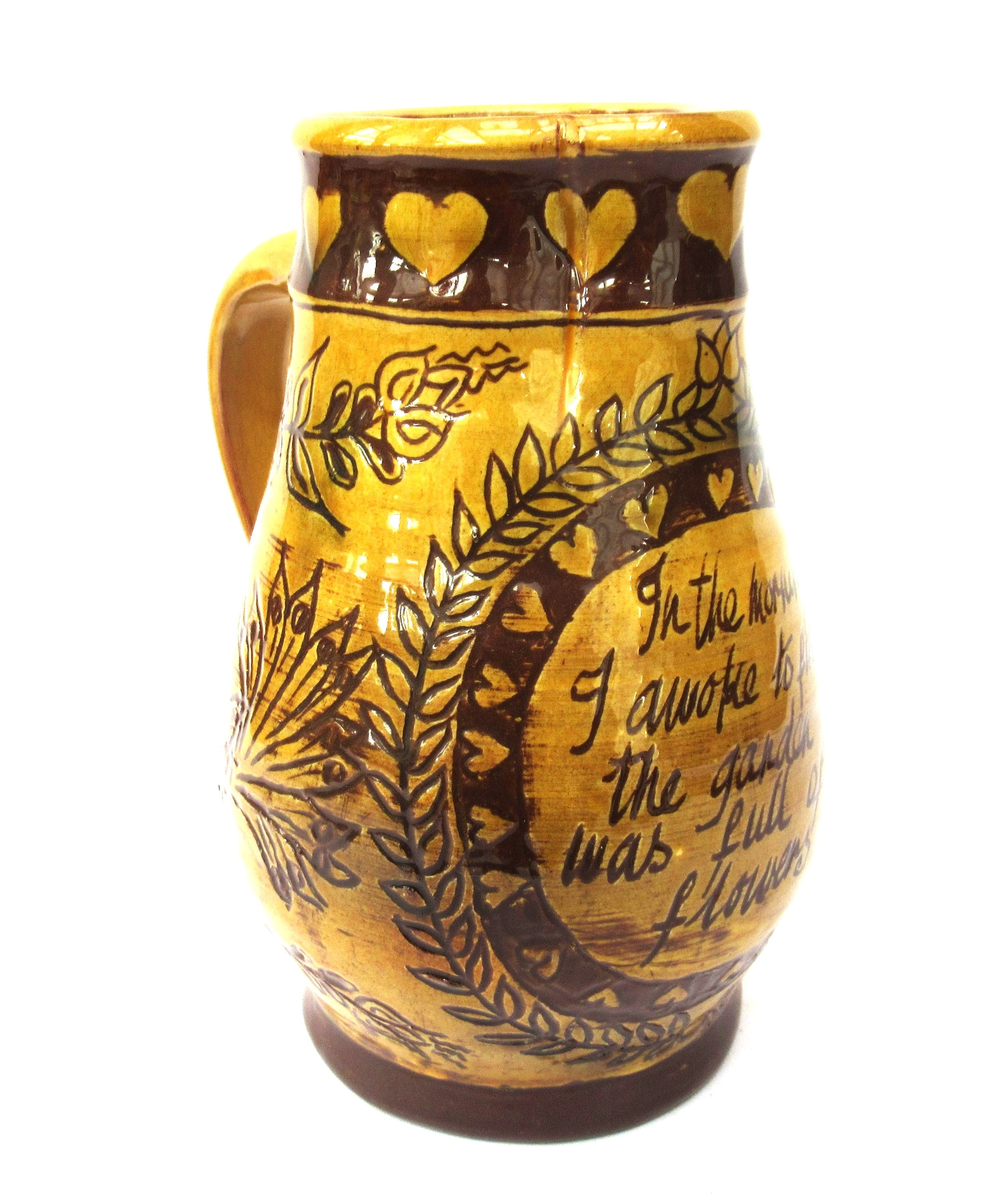 British vintage studio pottery 1975 slipware jug by Mary Wondrausch OBE