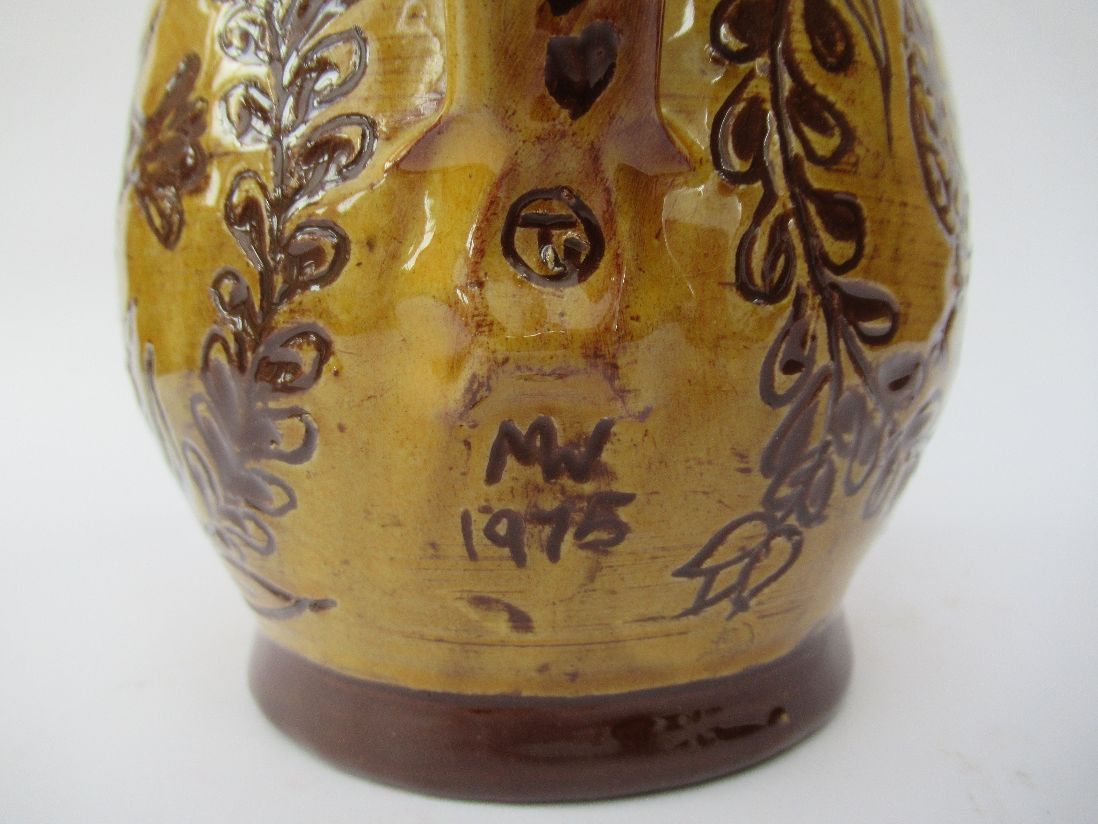 British vintage studio pottery 1975 slipware jug by Mary Wondrausch OBE